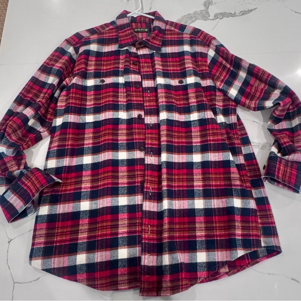 Orvis Red and Blue Plaid Men's Shirt